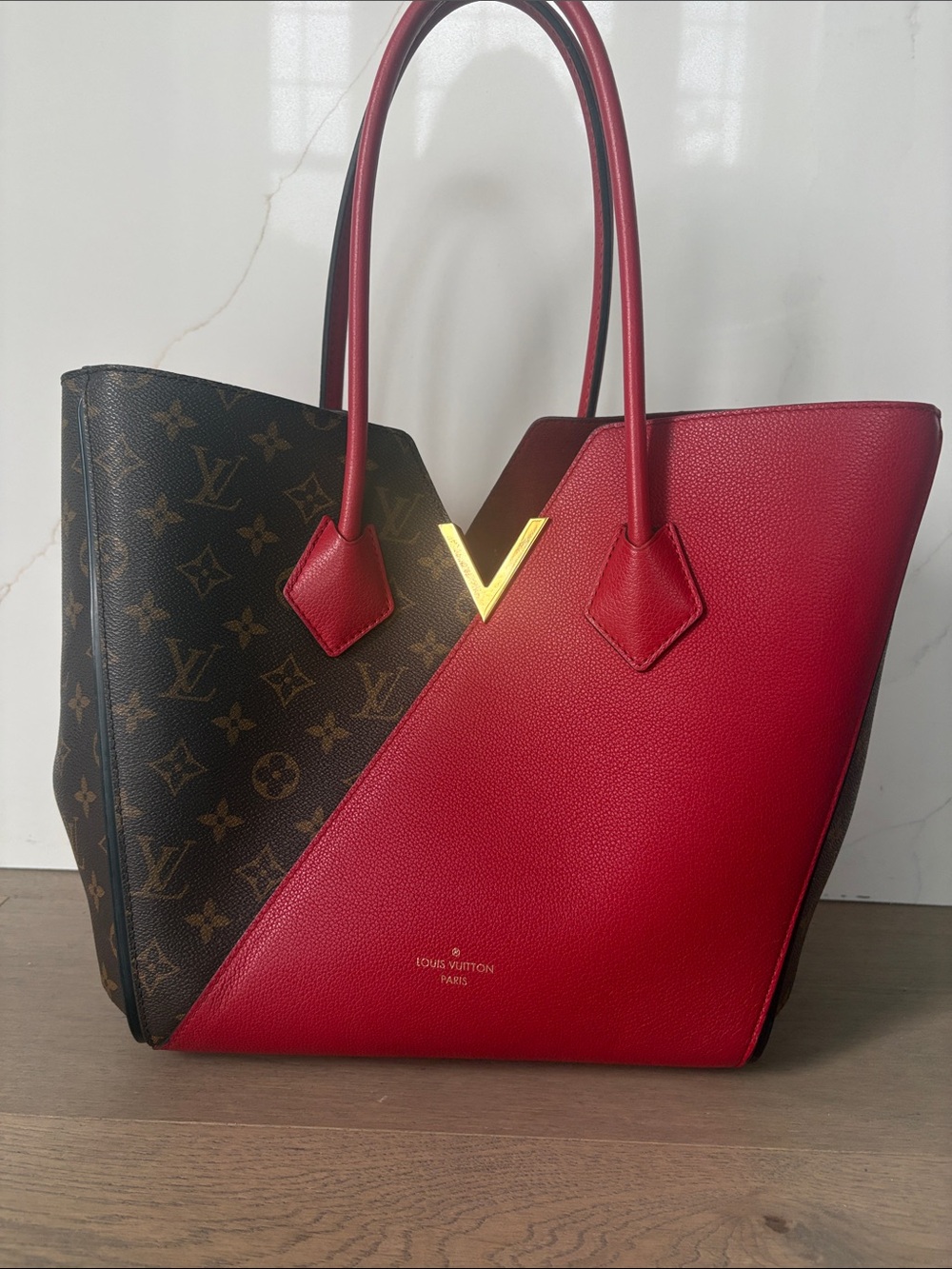 Louis Vuitton Red and Brown Monogram V Tote